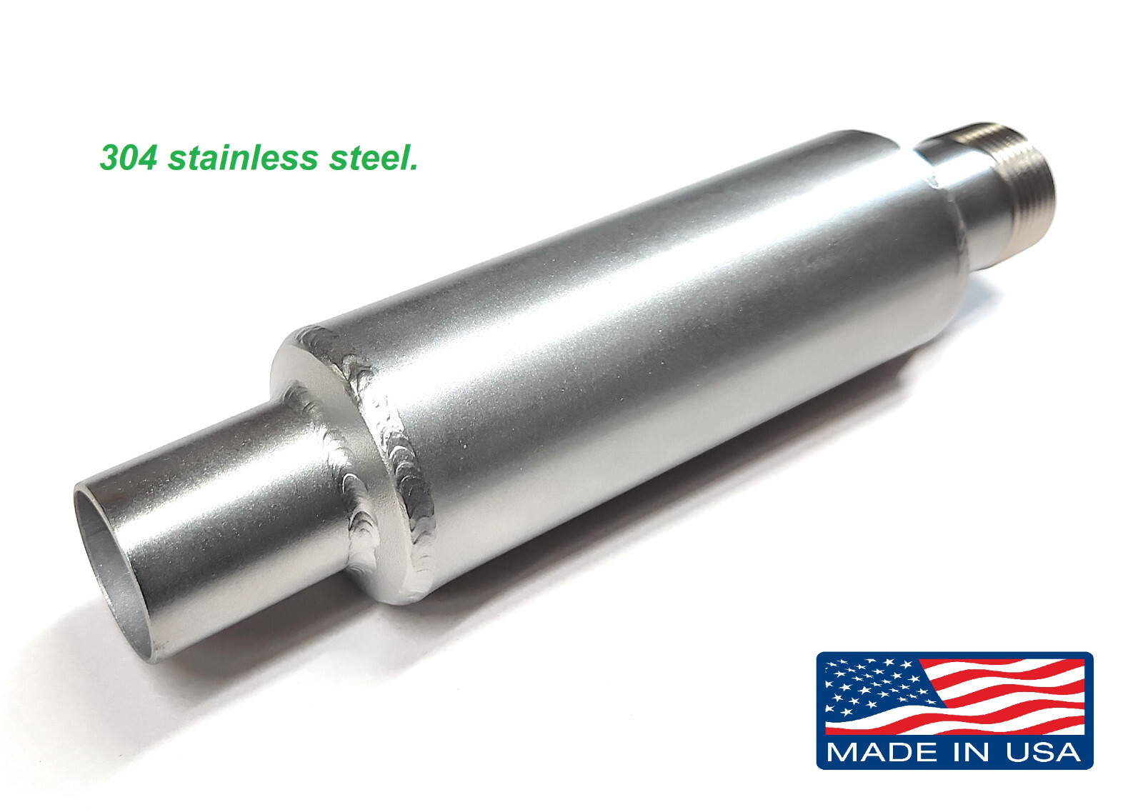 1" NPT thread Muffler 304 Stainless Steel 2" x 9" exhaust Flex tubig Compatible.