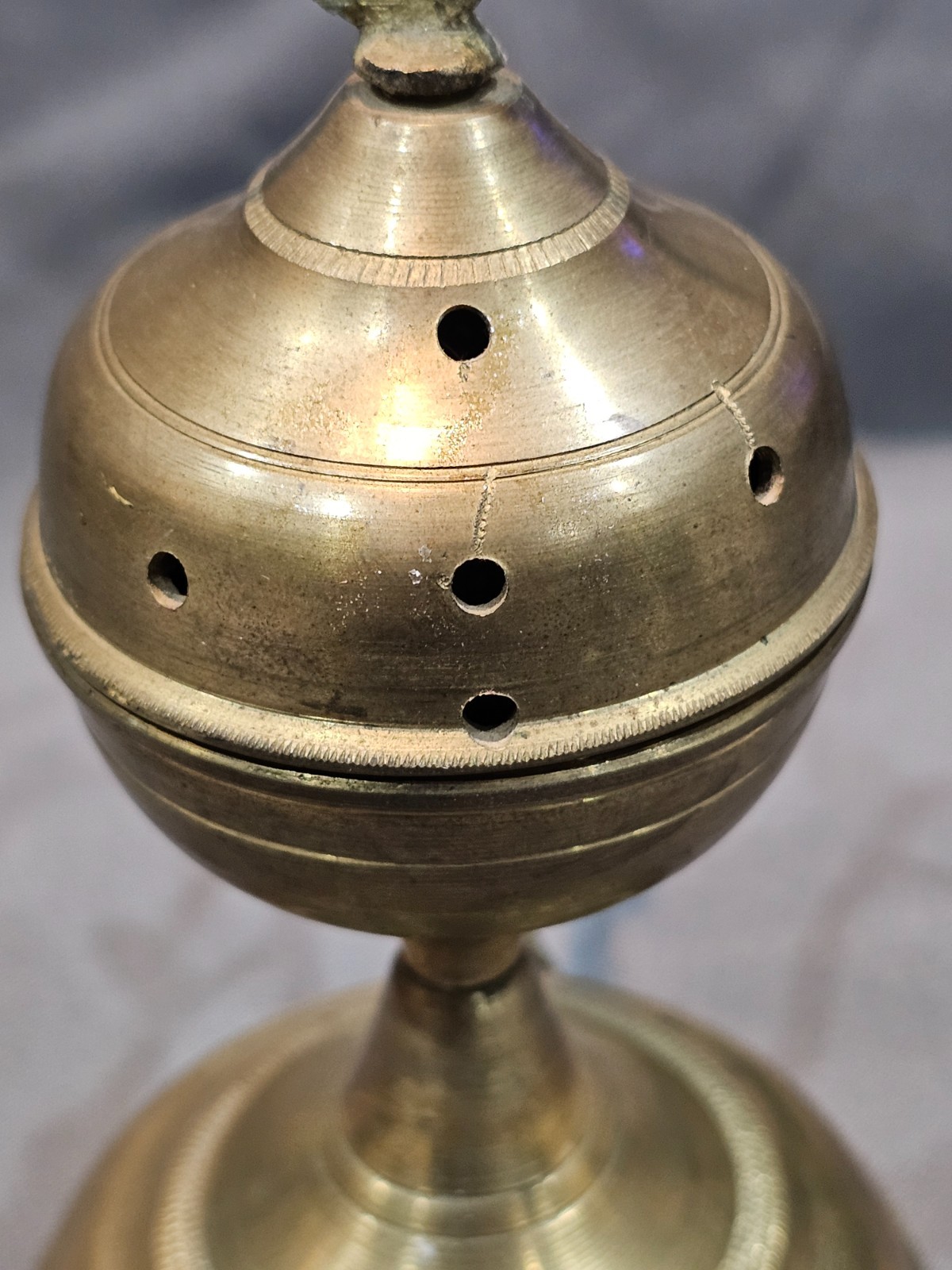 Incense Censer Antique Spiritual Religious Incense Censer Cross on Lid 7"