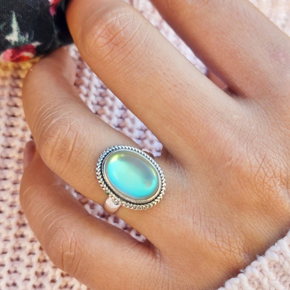 Angel Aura Quartz Ring 925 Sterling Silver Boho Ring Gemstone Statement Ring