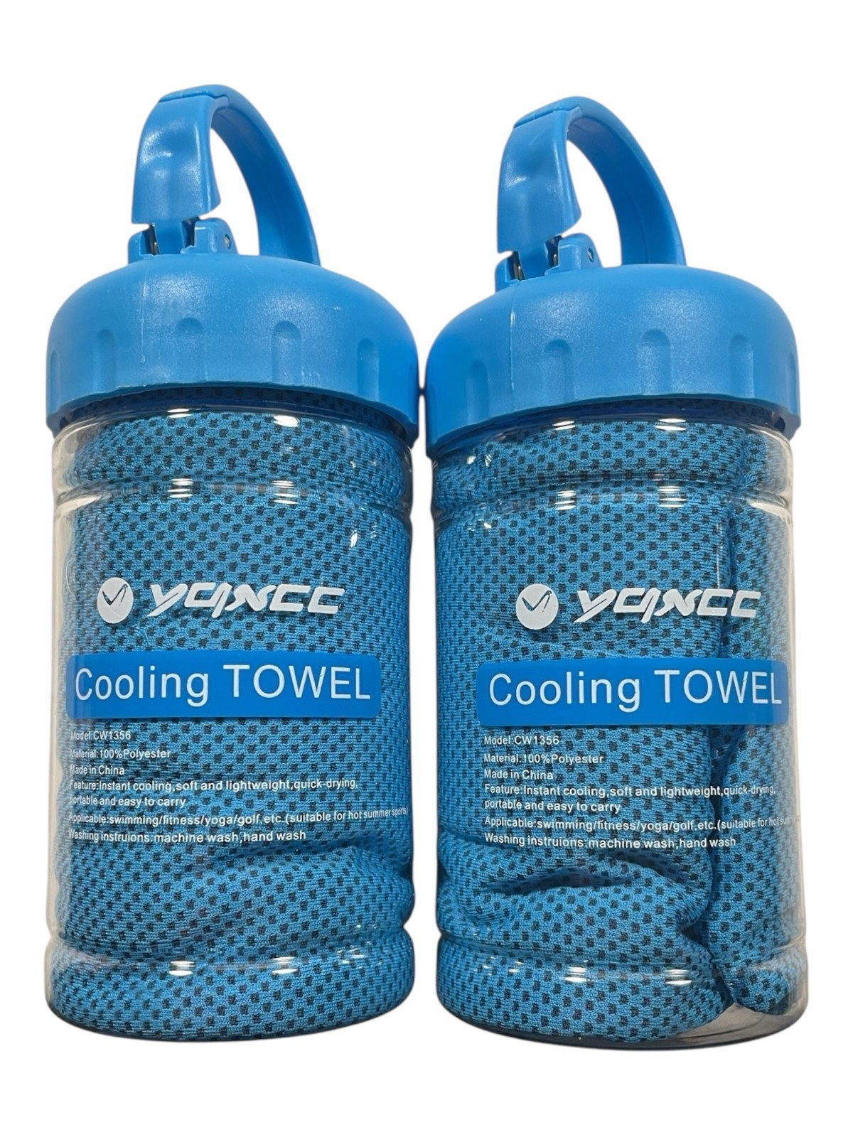 2 x Cooling Towels - Instant Cooling - 47" x 12" - Blue - Soft & Lightweight