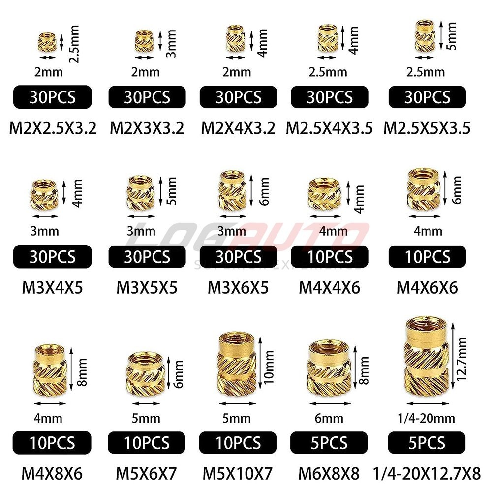 300Pcs Brass Threaded Hot Melt Heat Nut Set Insert Embedment Thread Nuts M2-M6