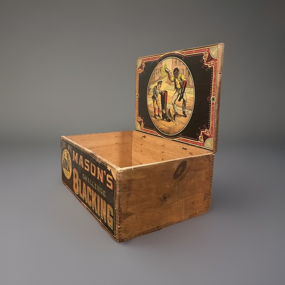 ANTIQUE MASON'S CHALLENGE BLACKING STORE DISPLAY WOOD BOX