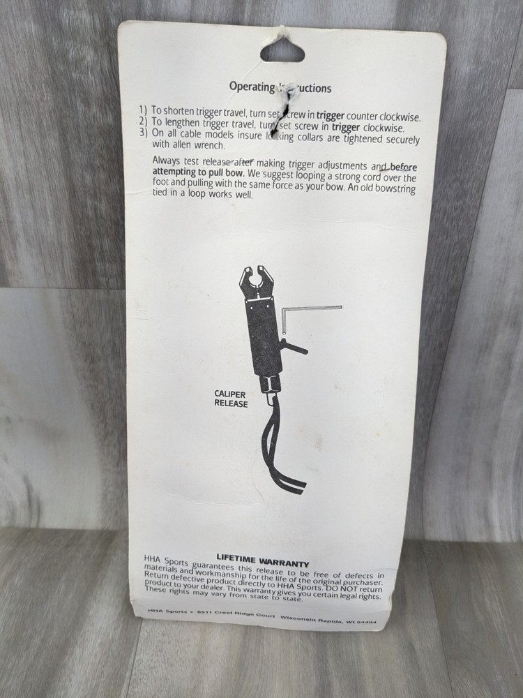 Made In USA-NOS - Zero Gap Micro Adjustable Bow Hunting Squeezer Rope Release