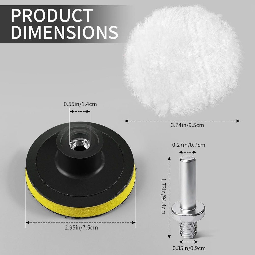 Quadafy 7 Piece 3 Inch Wool Buffing Pad, Drill Buffer 7 3