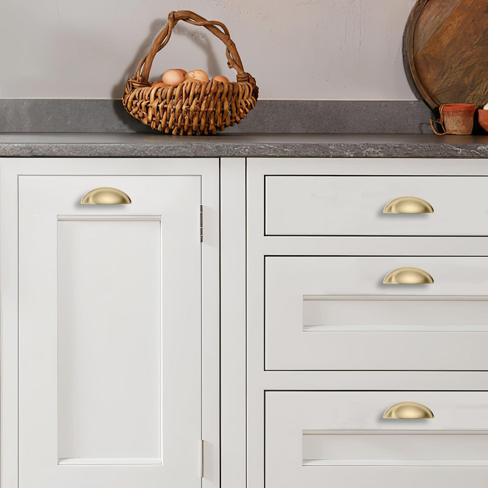 10 Pack 2-1/2" Drawer Pulls Brushed Brass Cabinet Cup Pulls Kitchen Hardware Cab
