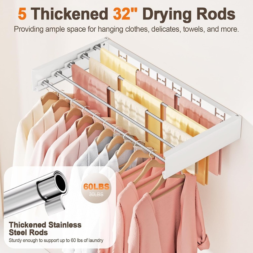 Wall Mounted Clothes Drying Rack Folding Indoor, Foldable Laundry Drying Rack Co