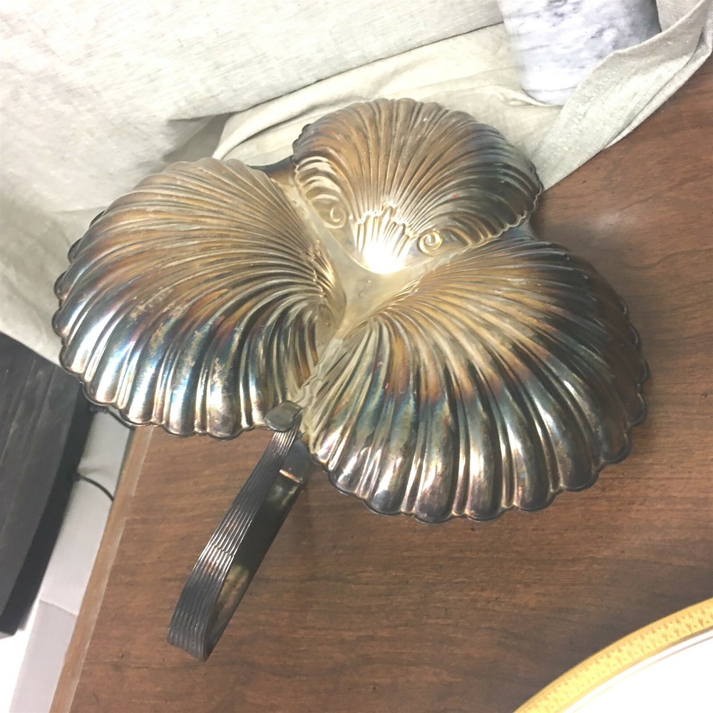 Lovely Silverplate Three Compartment Handled Divided Serving Dish
