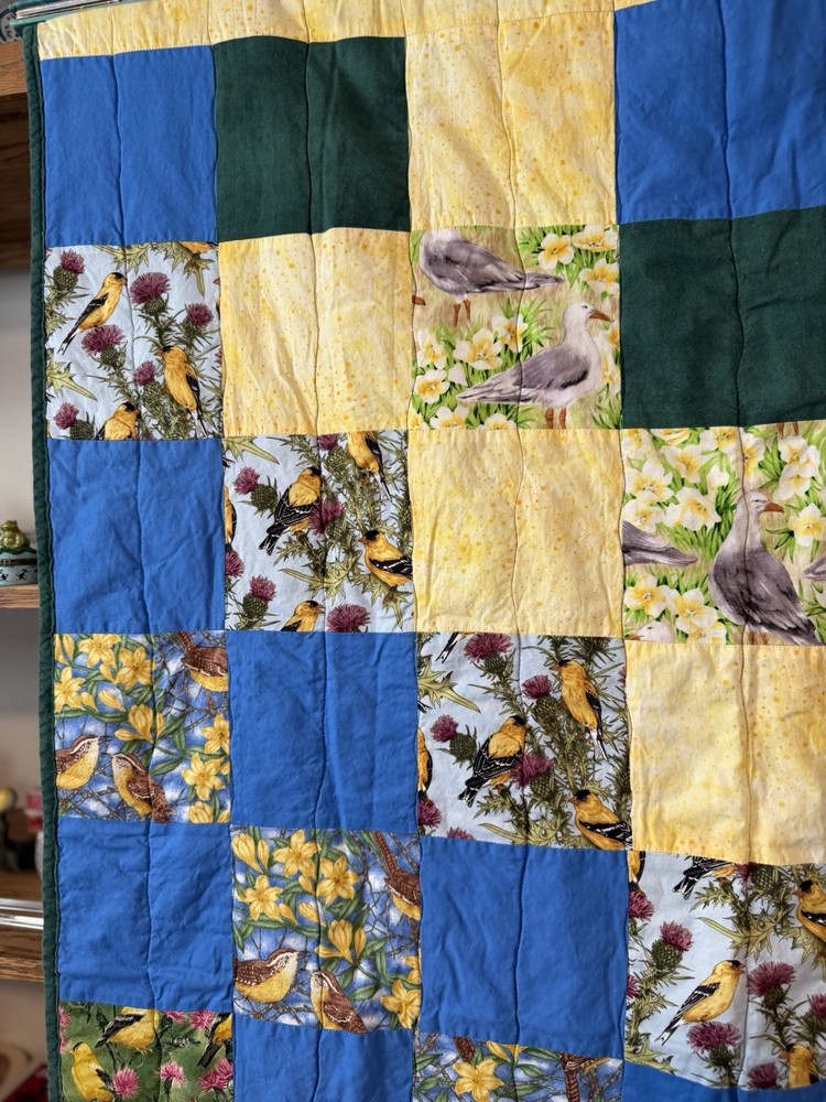 Patchwork Quilt Throw Blanket Handmade Signed Multicolor Reversible 56”x39”