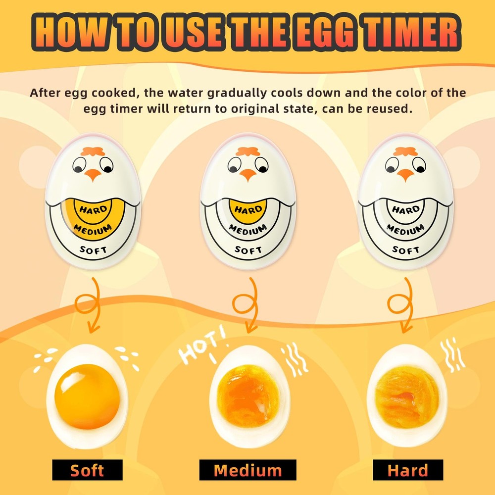 Yellow Egg Timer for Hard and Soft Boiled Eggs, Color Changing, 2 PCS