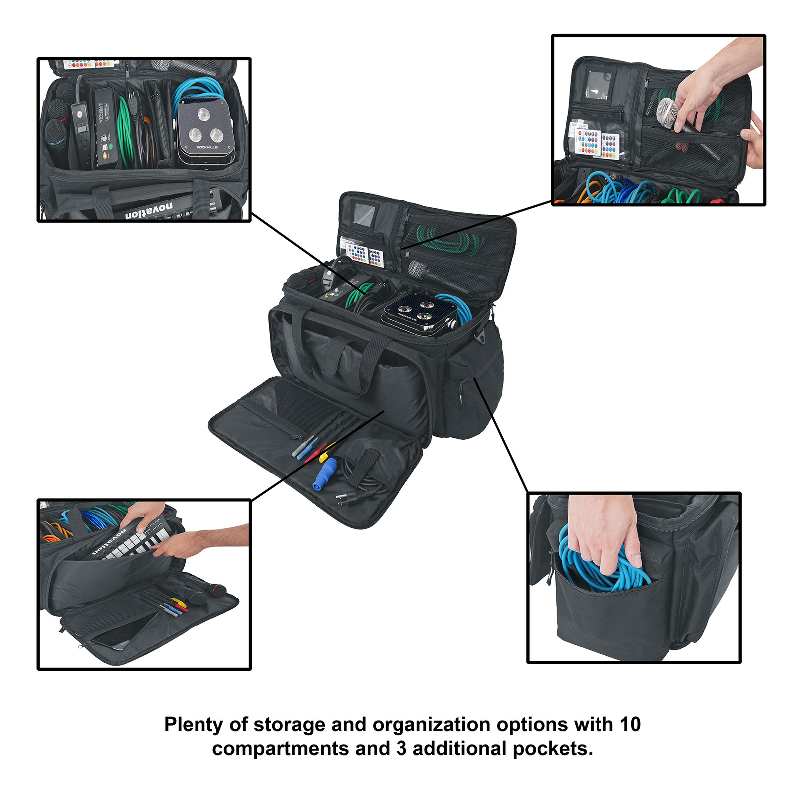 Rockville UT-BAG10 Padded DJ Cable/Utility Bag w/removable Dividers+YKK Zippers