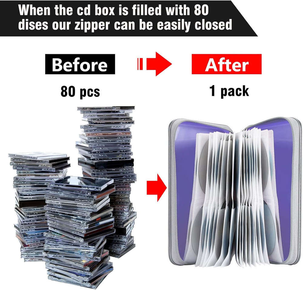 80 Capacity CD/DVD Case Holder, Hard Plastic CD DVD Disc Cases Storage Binder...
