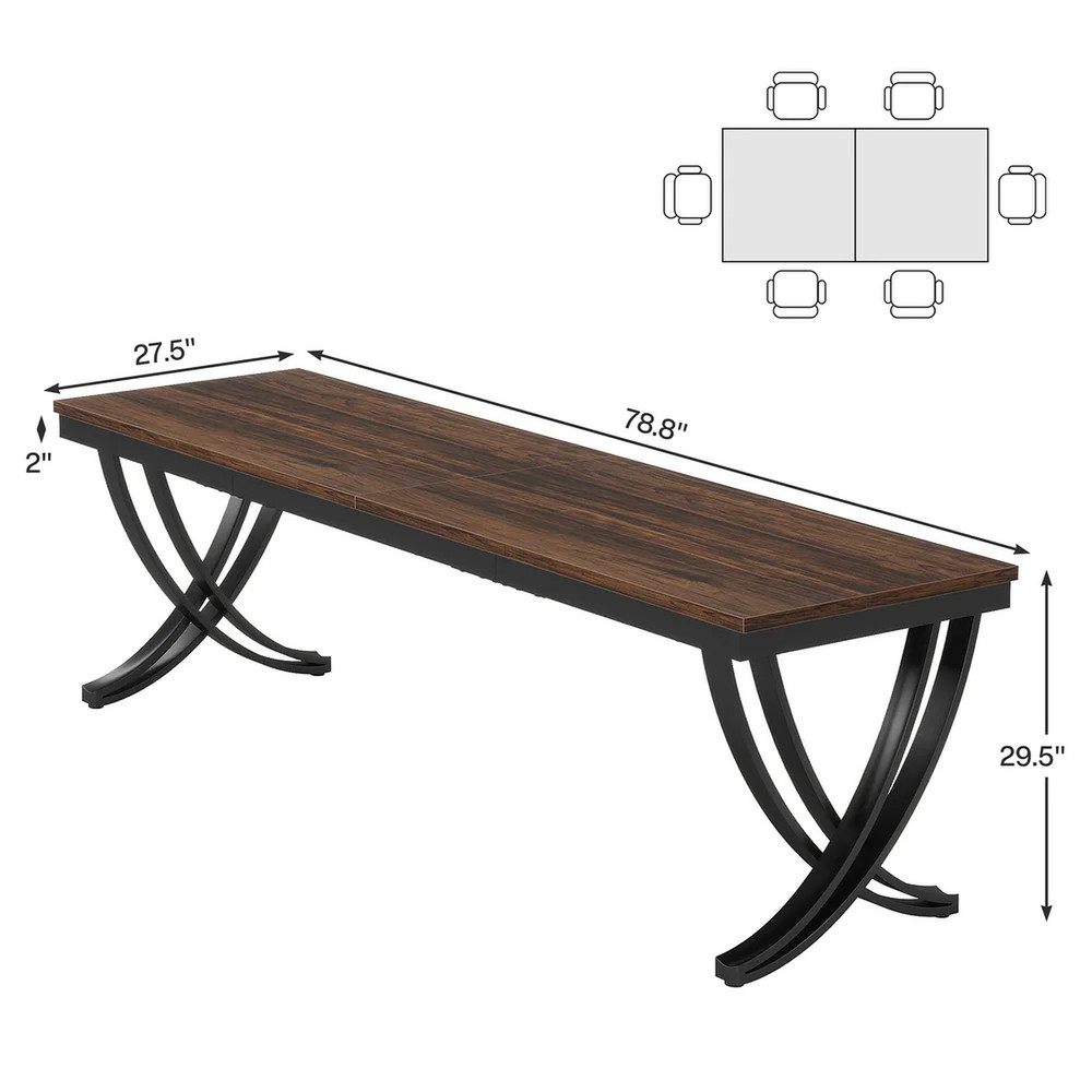 78" Rustic Brown Dining Table Large Rectangular Wood Metal Kitchen Table Seats 8