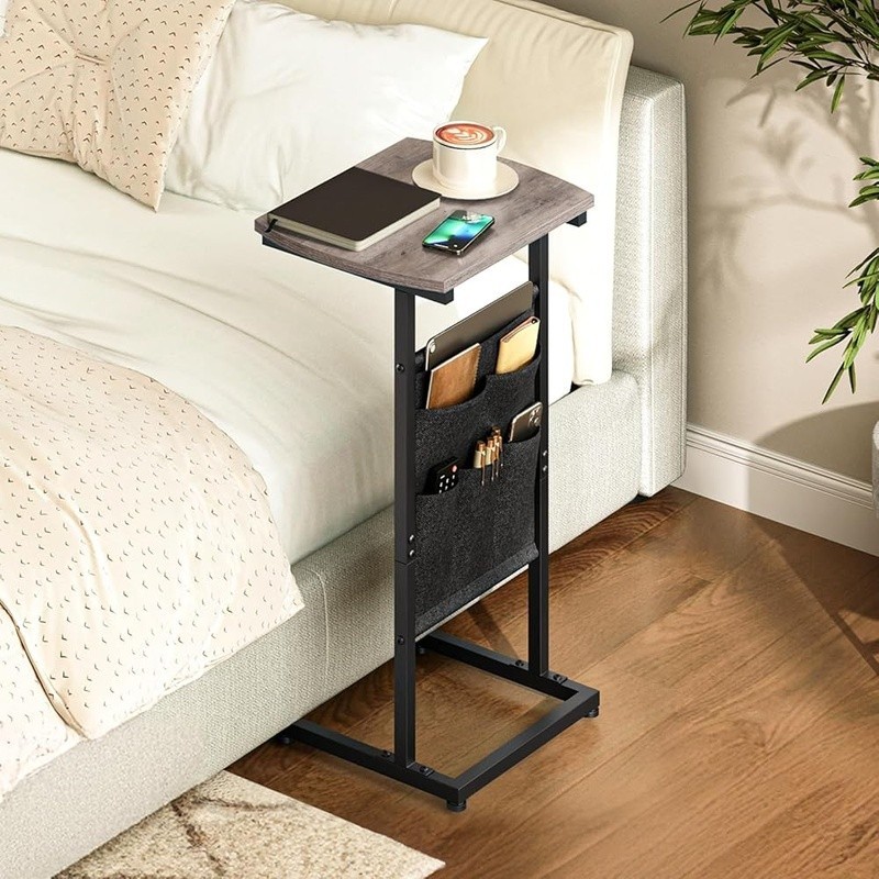 C Shaped Side Table W/ Spacious Storage Bag Multi-Use Nightstand Easy Assembly