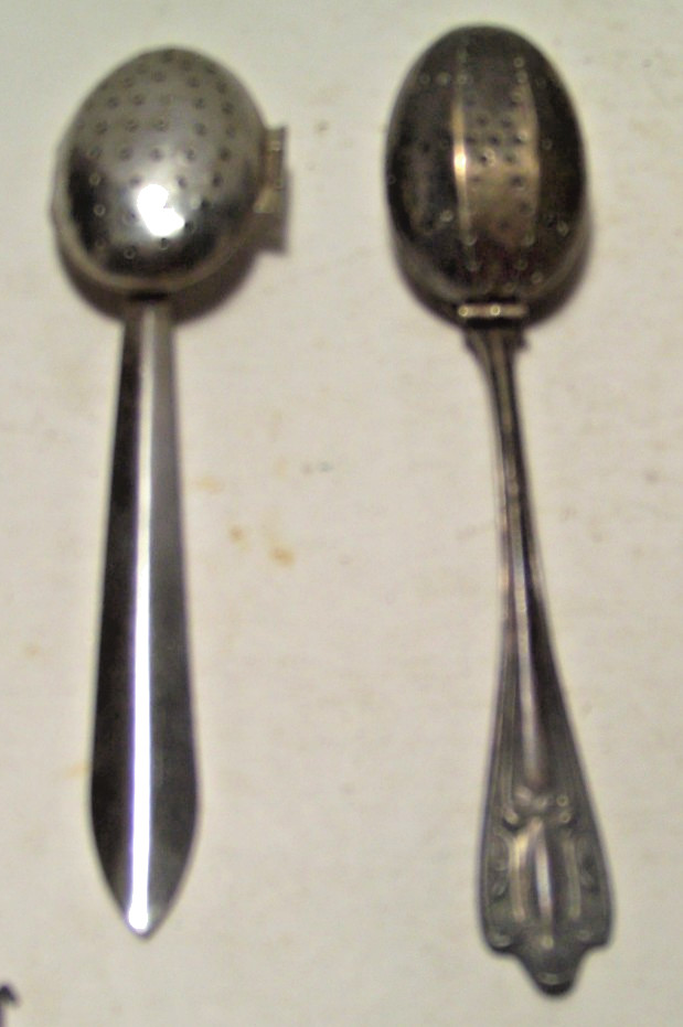 2 Vintage Loose Tea Bag Strainer Basket SilverPlate Spoon and Bowl