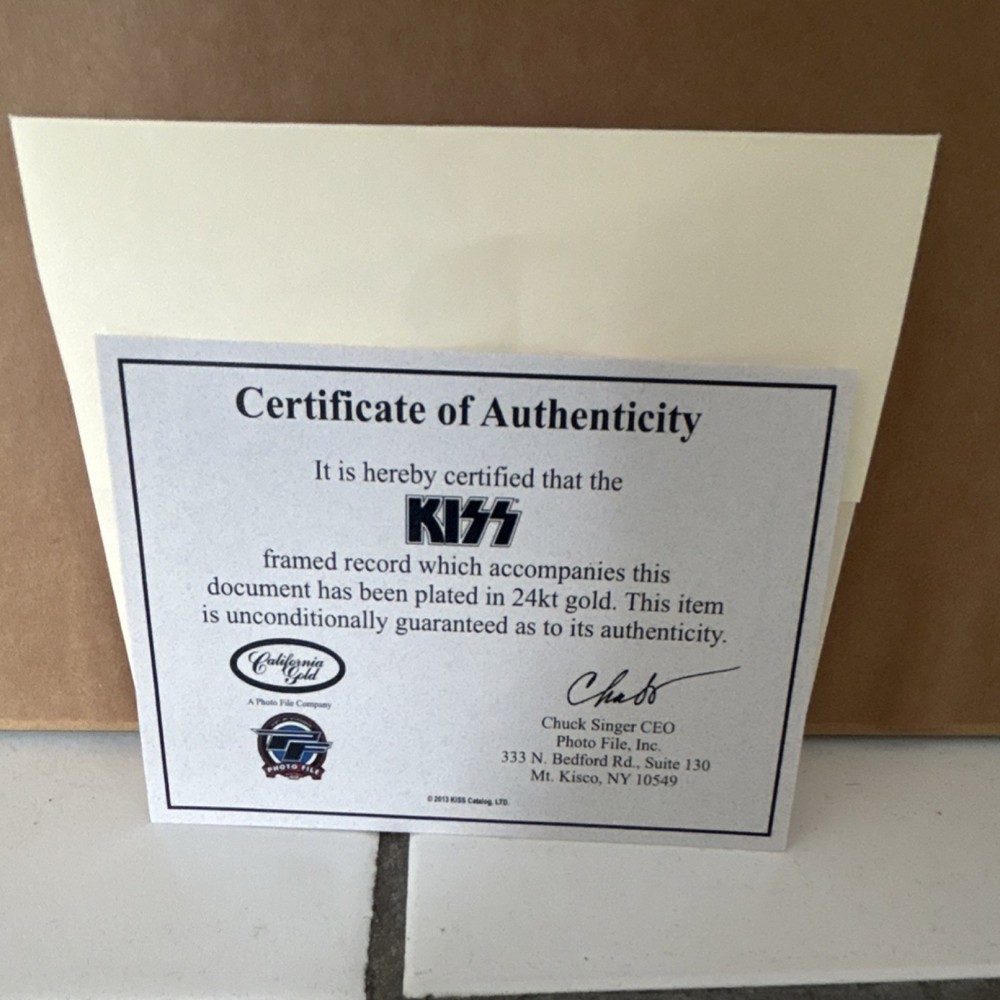 KISS Alive 24kt Gold Plated Framed Record with Certificate of Authenticity