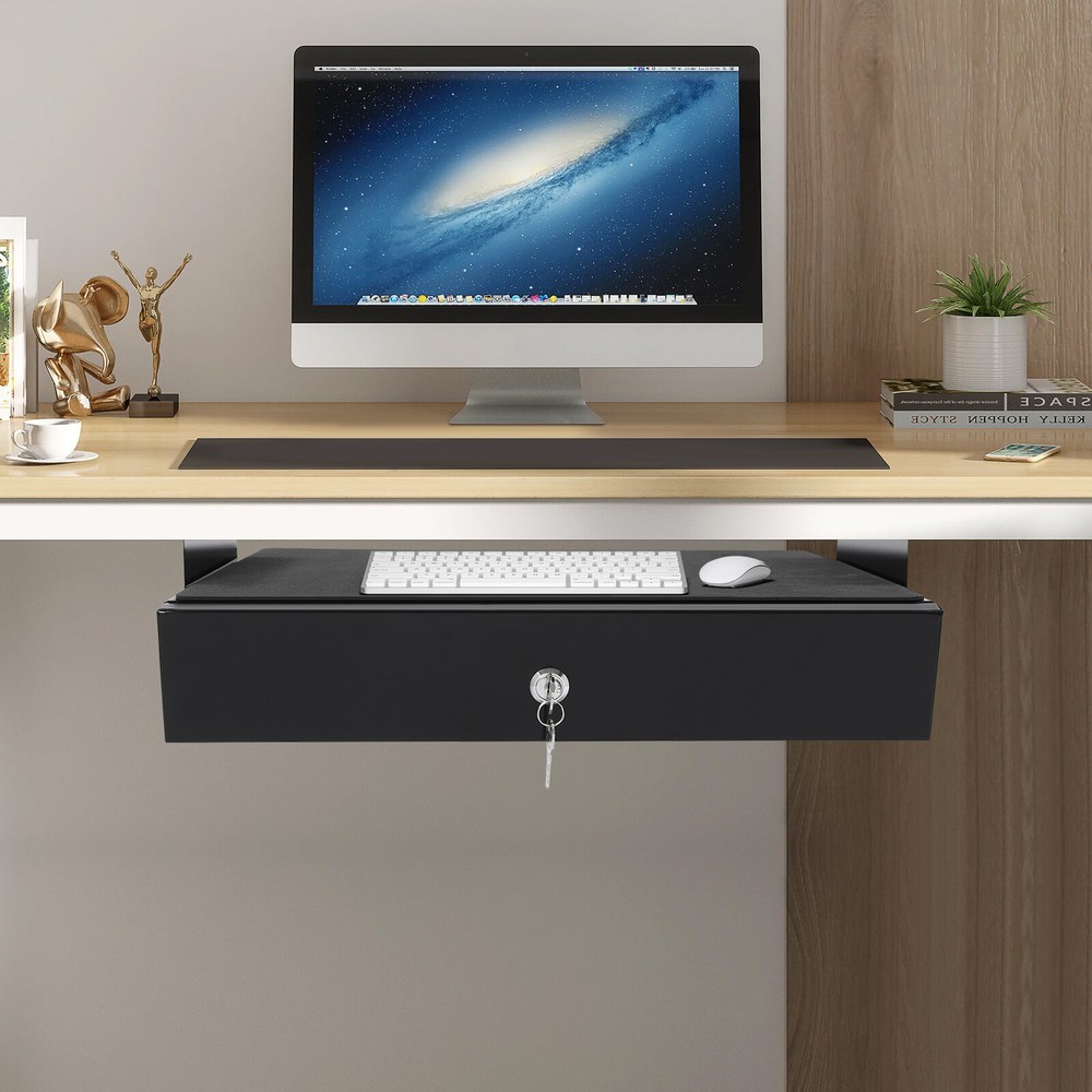 Sliding Under Desk Pull-Out Storage Drawer with Computer Pad for Organization