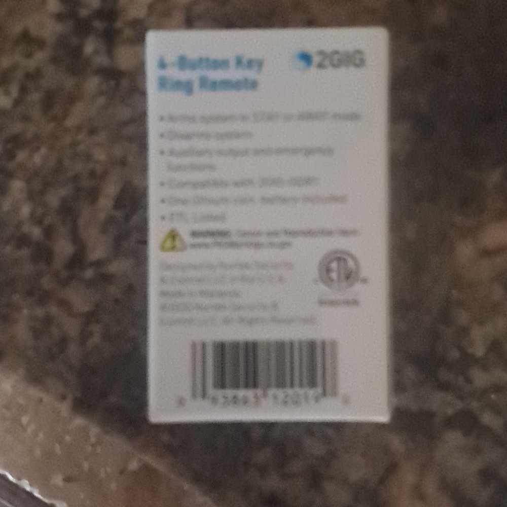 2GIG 4-Button Remote Control Key Ring 2GIG-KEY2-345 Black
