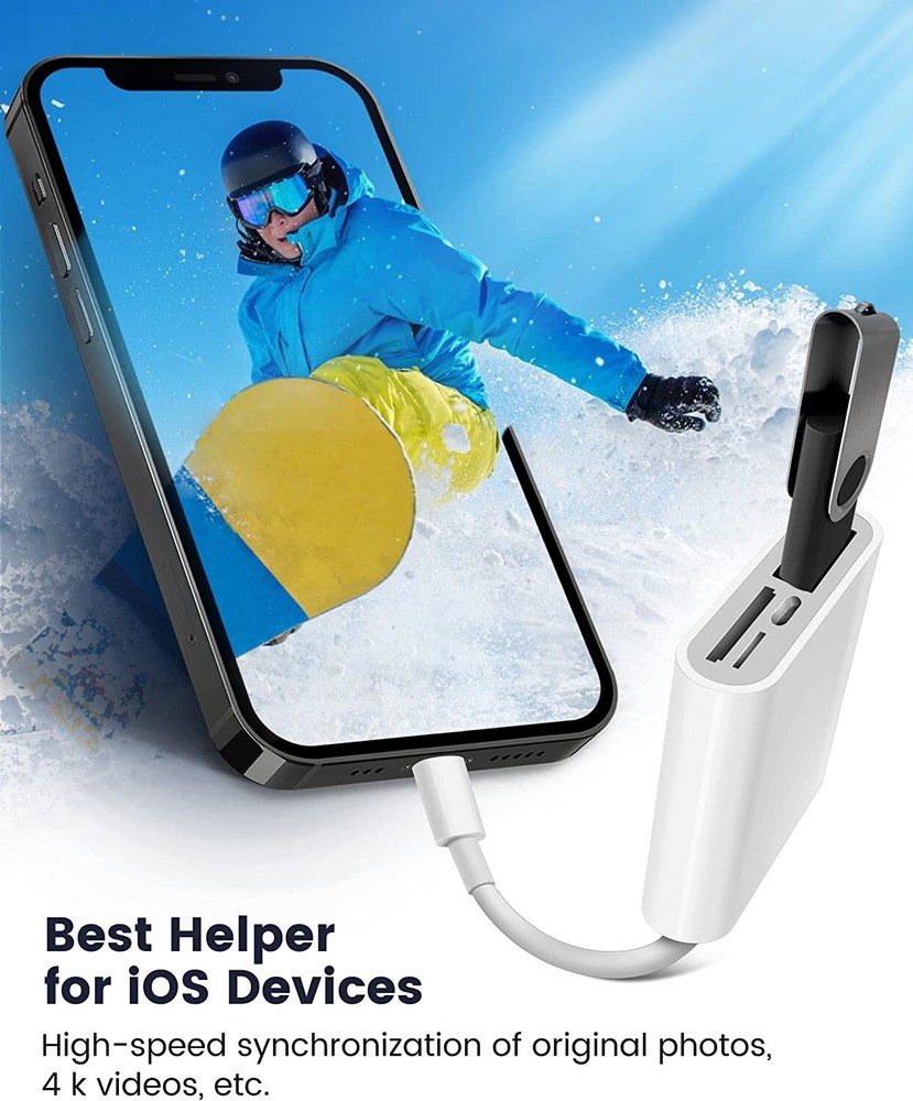 SD Card Reader for iPhone iPad, 4 in 1 Micro SD/SD Card Reader to iPhone Adapter