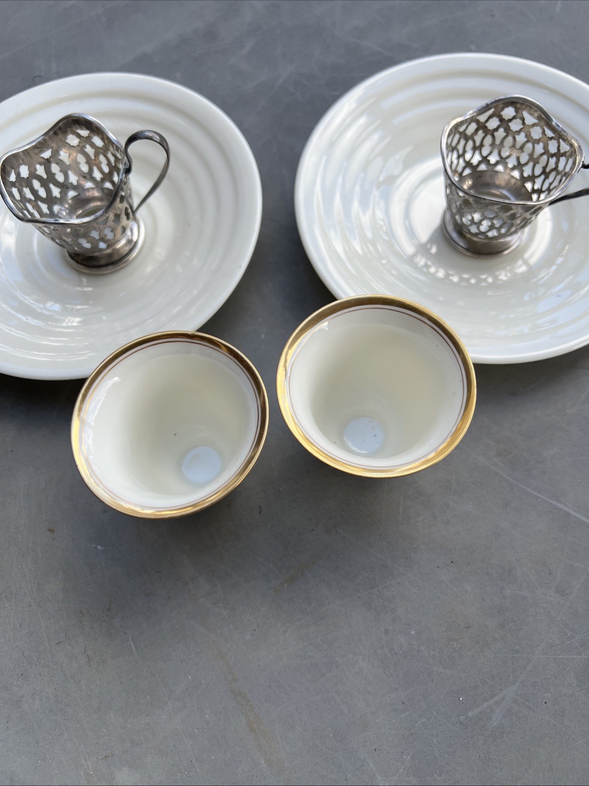 2 STERLING Silver (44.3g) SOLID SILVER + LENOX Cups & Saucers 1920-40 3”