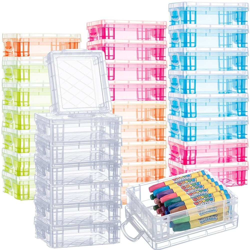 32 Pcs Plastic Crayon Box with Snap Lids Bulk Stackable Crayon Storage Box Pe...