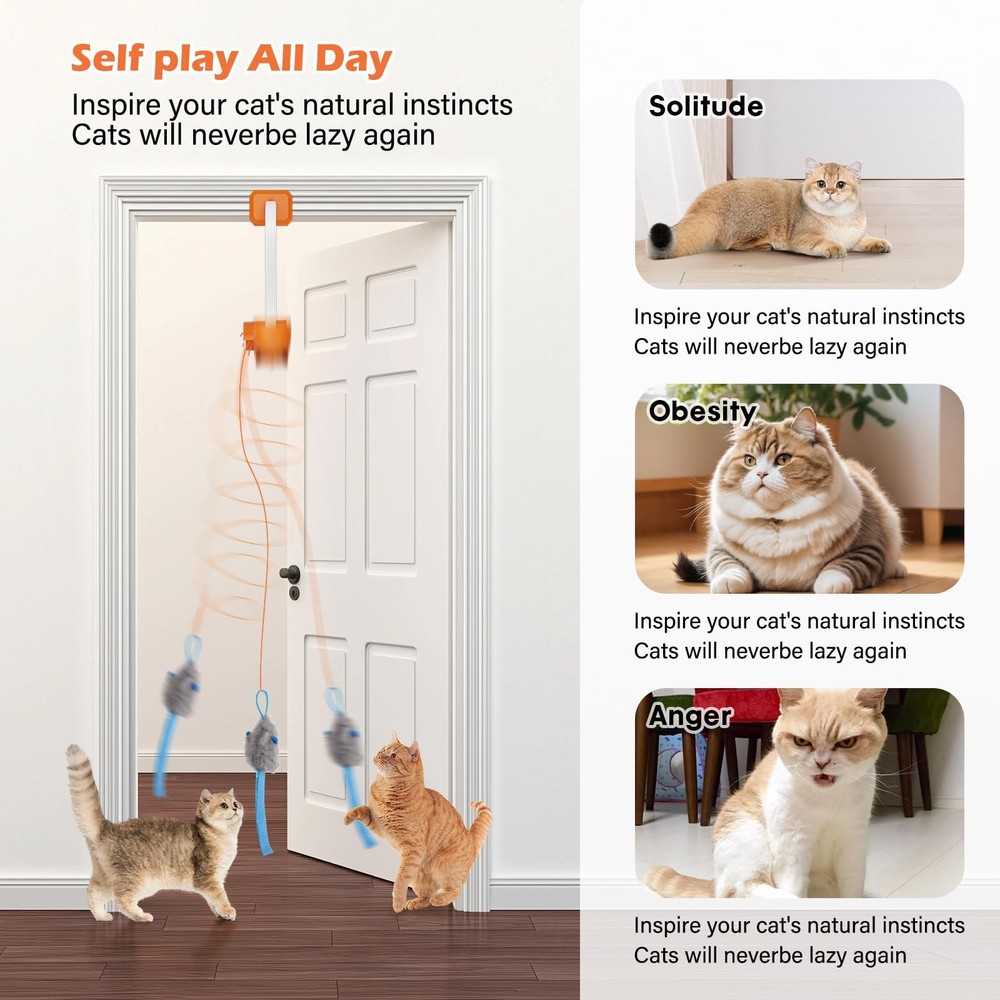 HAPPYCODE Interactive Cat Toy: Flapping Bird & Rotating Feather Teaser Doorway T