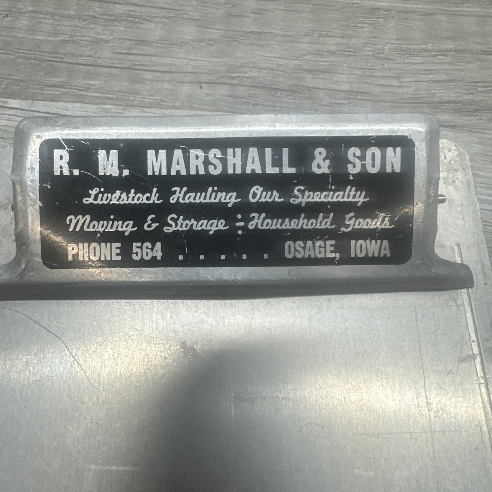 Vintage R. M. MARSHALL & SON Metal Clipboard Osage Iowa