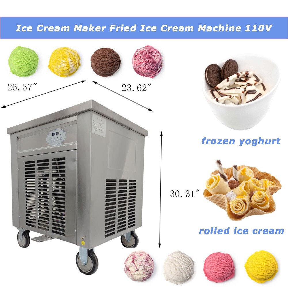 19*19in 110V Commercial Square Rolled Ice Cream Maker Frozen Yogurt Machine