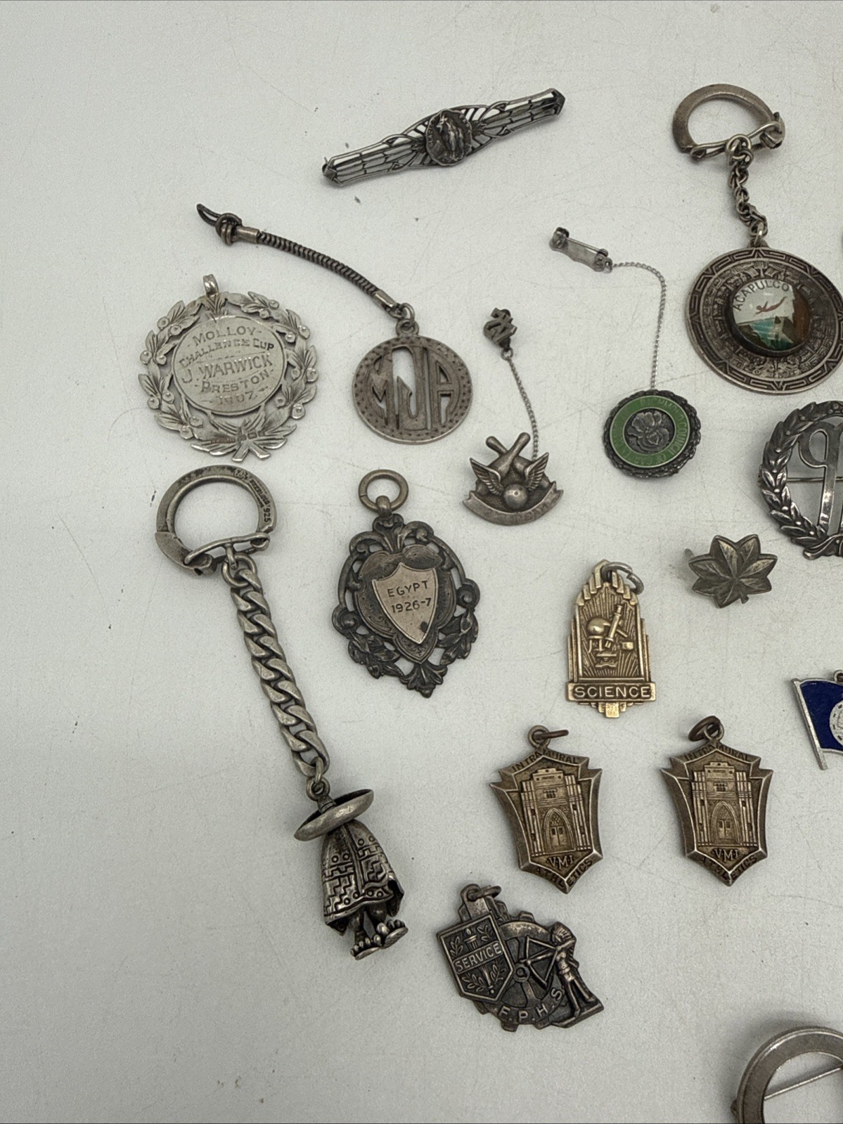 Sterling Silver Lot of Charms Keychains Awards ETC Approx 5.5 Ounce