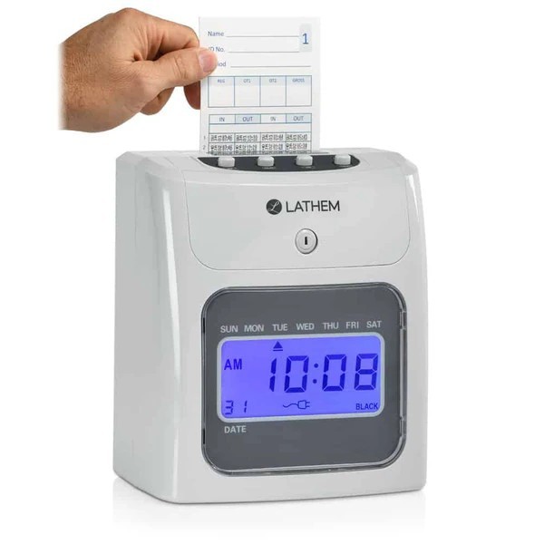 Lathem 400E-KIT Top-Feed Electronic Time Clock Bundle Kit Time Clock Gray 8.5...