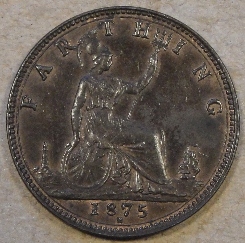 Great Britain 1875-H Farthing Borderline UNC