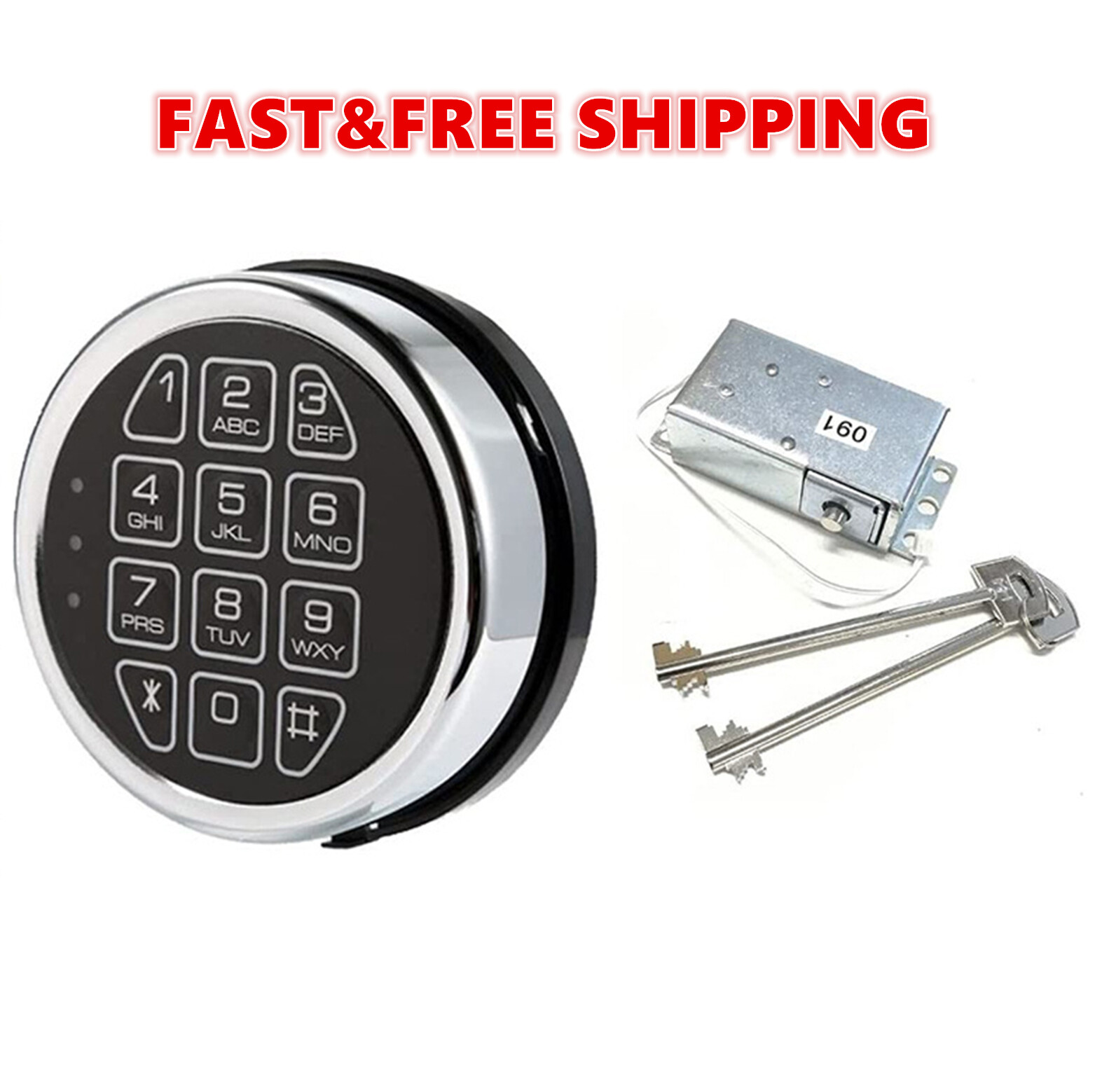 Gun Electronic Safe Lock ‎Replacement Chrome Keypad with Solenoid 2 Override Key