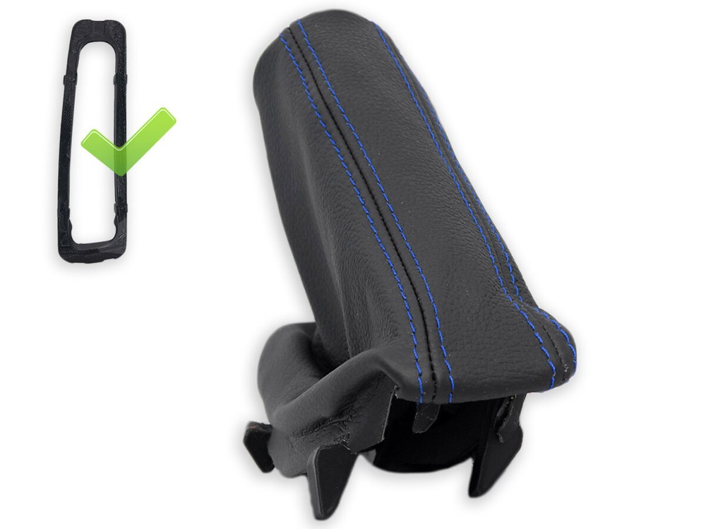 FOR BMW E60 E61 2003-2010 HANDBRAKE BOOT GAITER LEATHER STITCH BLUE + FRAME