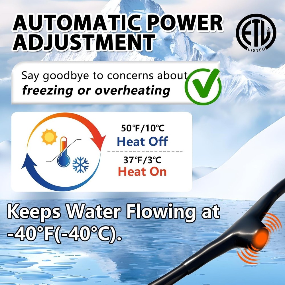 HEATIT 100' Self-Regulating Pipe Heating Cable Freeze Protection -40°C