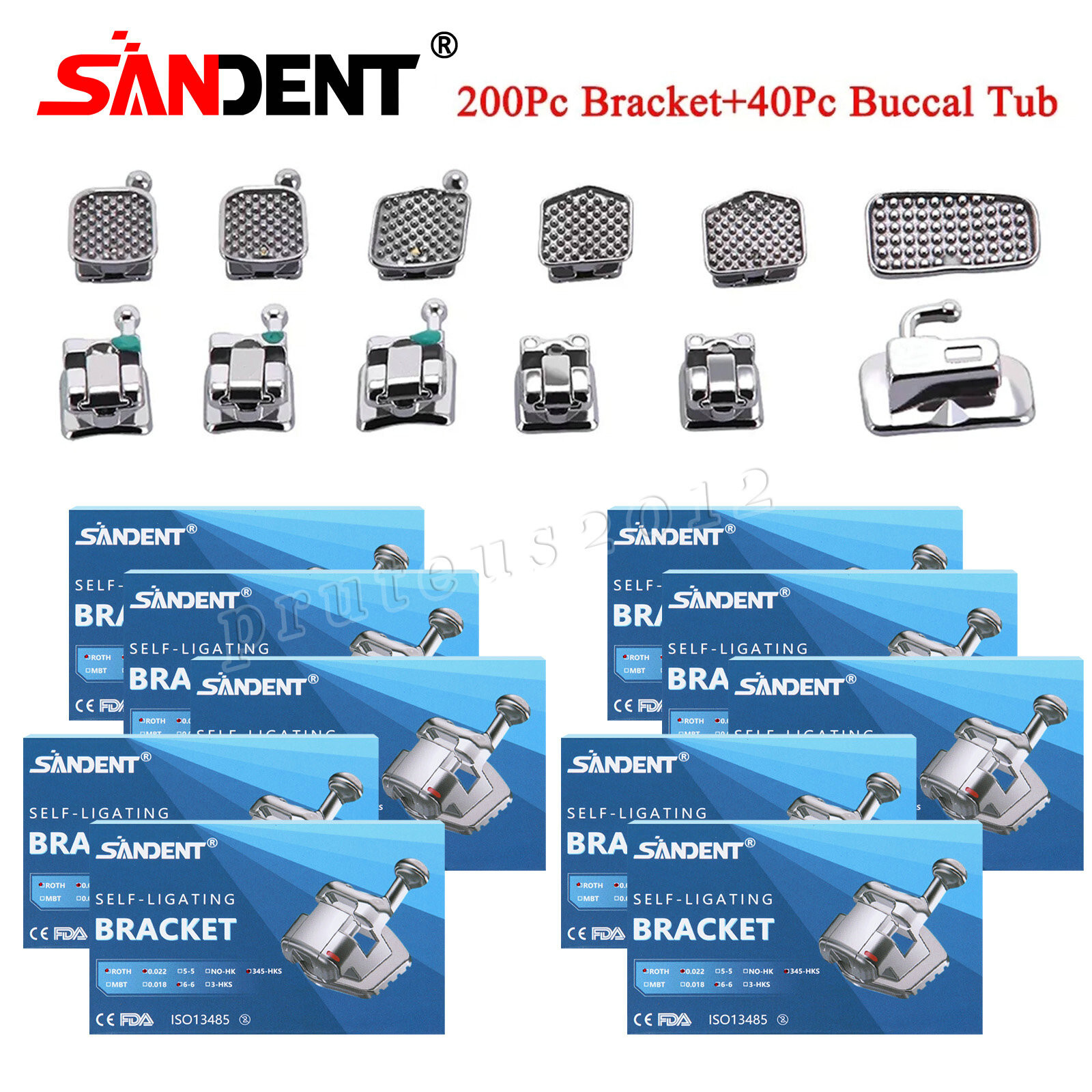 10 Packs Dental Self-Ligating Brackets Orthodontic Roth 0.022 345Hook Bracket