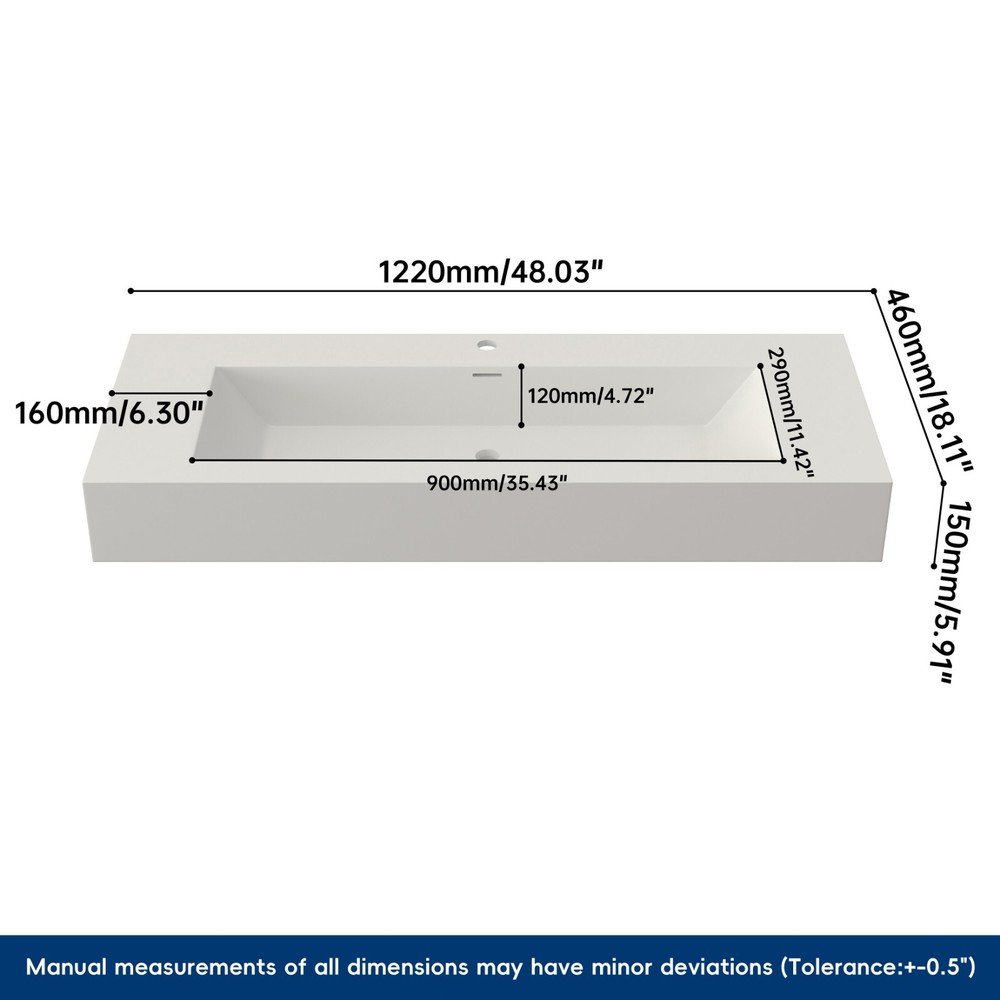 48'' Wall Mounted Bathroom Sink Solid Surface Bathroom Vessel Sink
