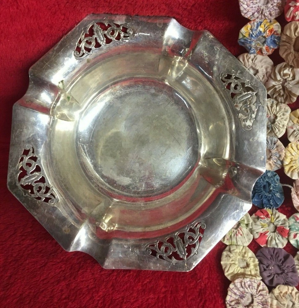 Vintage Silverplate Benedict Bowl Etched Floral Vine with Cutouts Candy Dish