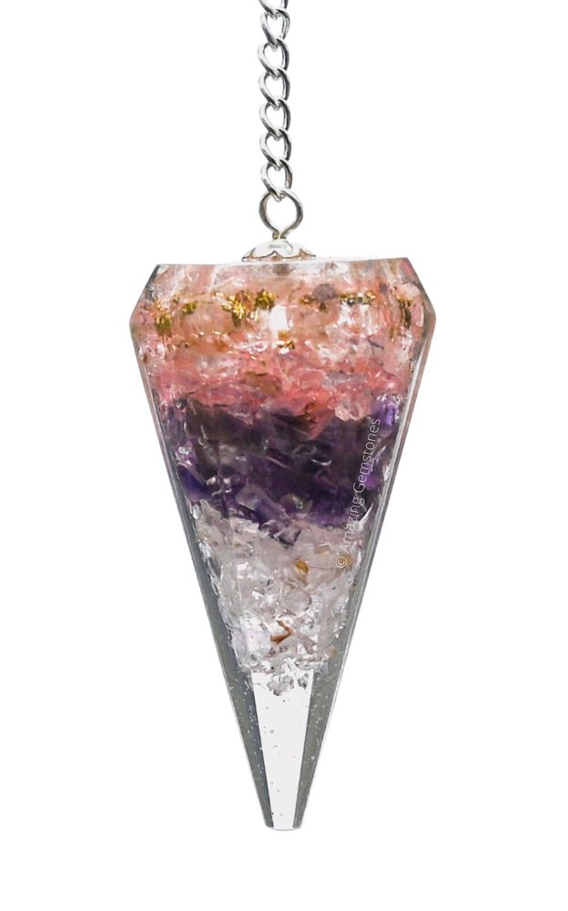 Clear Quartz Rose Quartz Amethyst Orgone Pendulum