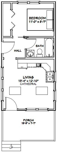 14x28 Tiny House -- 391 sq ft -- PDF FloorPlan -- Model 3A