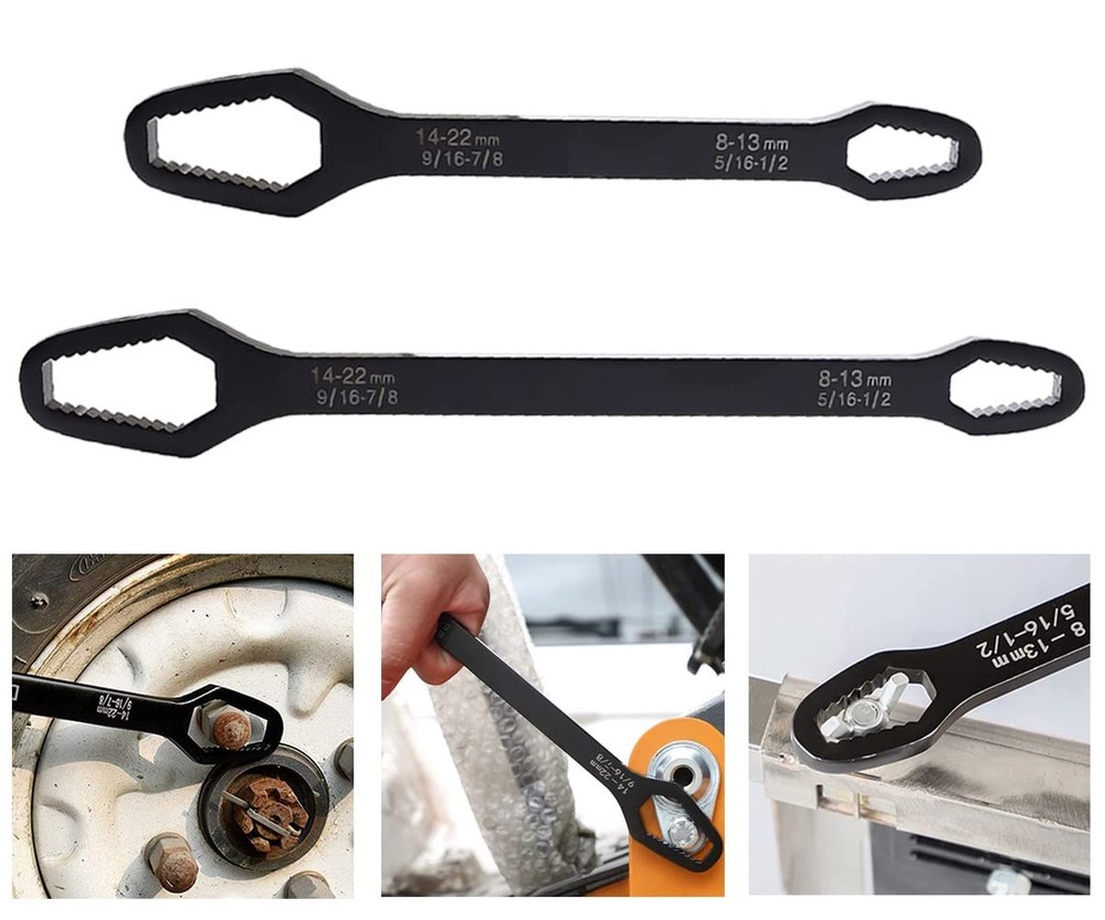Saipe 2pcs Multifunctional Wrench Set Self Adjustable Universal Black