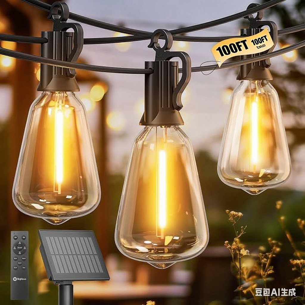 100FT Outdoor LED String Lights Patio Lights, ST38 Shatterproof 2700K