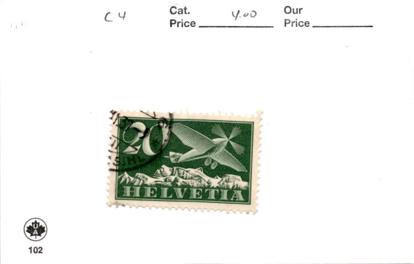 Switzerland, Postage Stamp, #C4 Used, 1925 Airplane (AE)