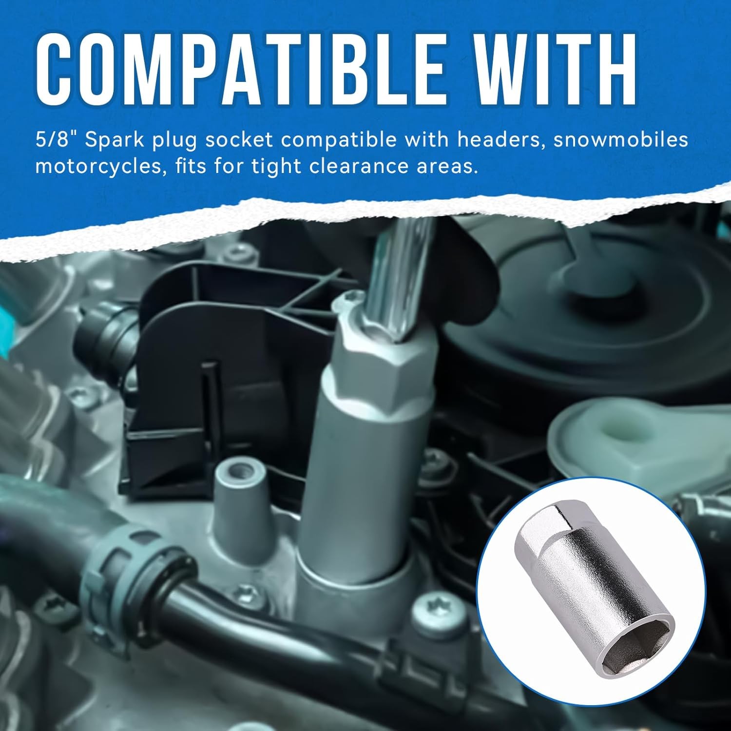 5/8" Spark Plug Socket For Headers, Snowmobiles, motoRcycles,For Tight Clearance