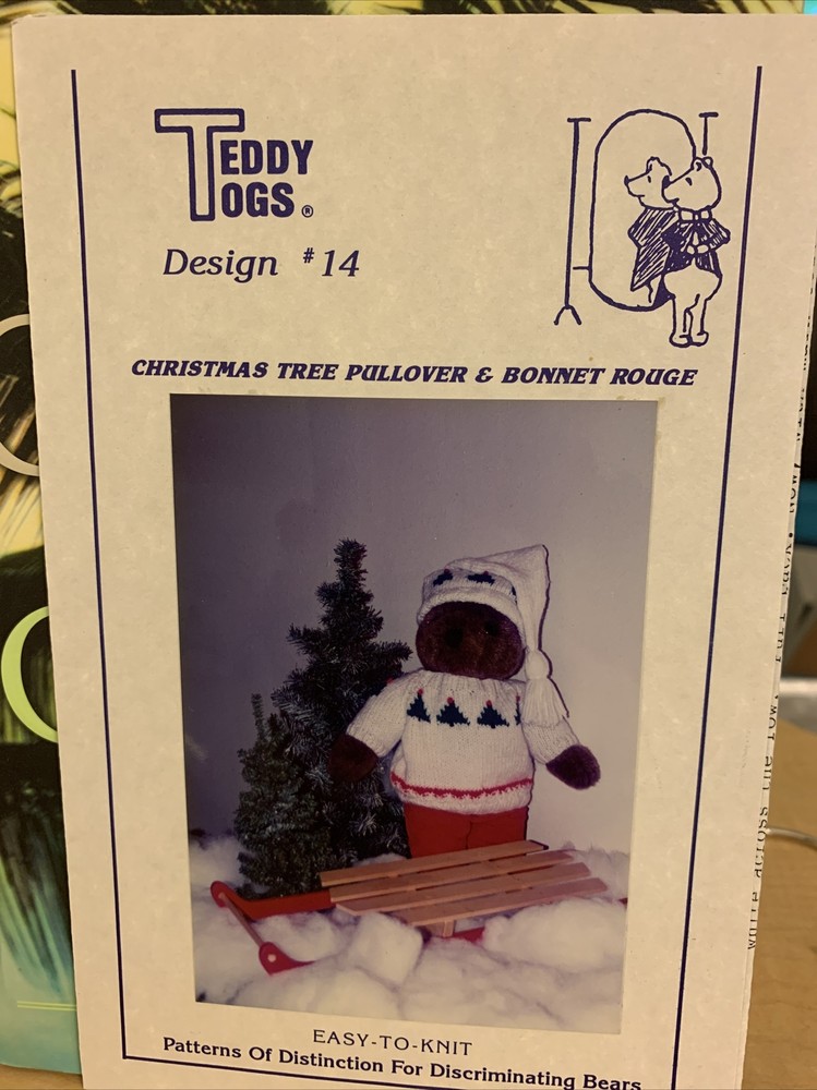 Teddy Togs Easy To Knit Pattern. Christmas Tree Pullover And Bonnet