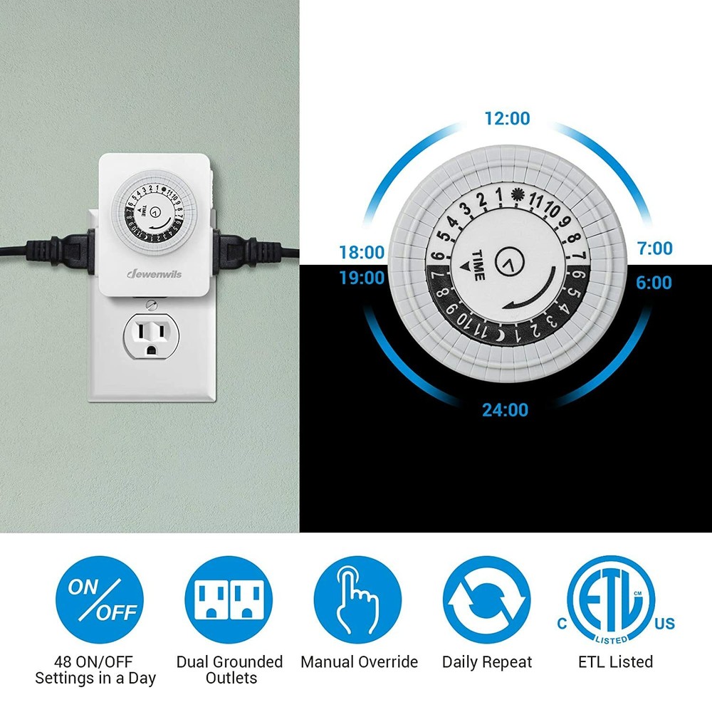 DEWENWILS 2 pack Indoor Outlet Timer Plug in Electrical Timer for Aquarium