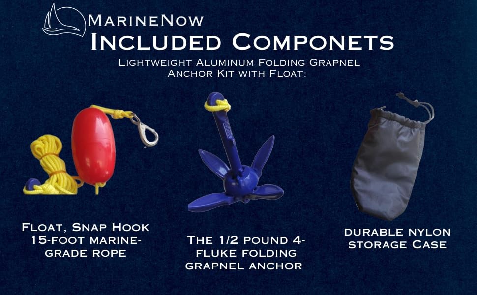 Lightweight Aluminum Folding Grapnel Anchor Kit with Float