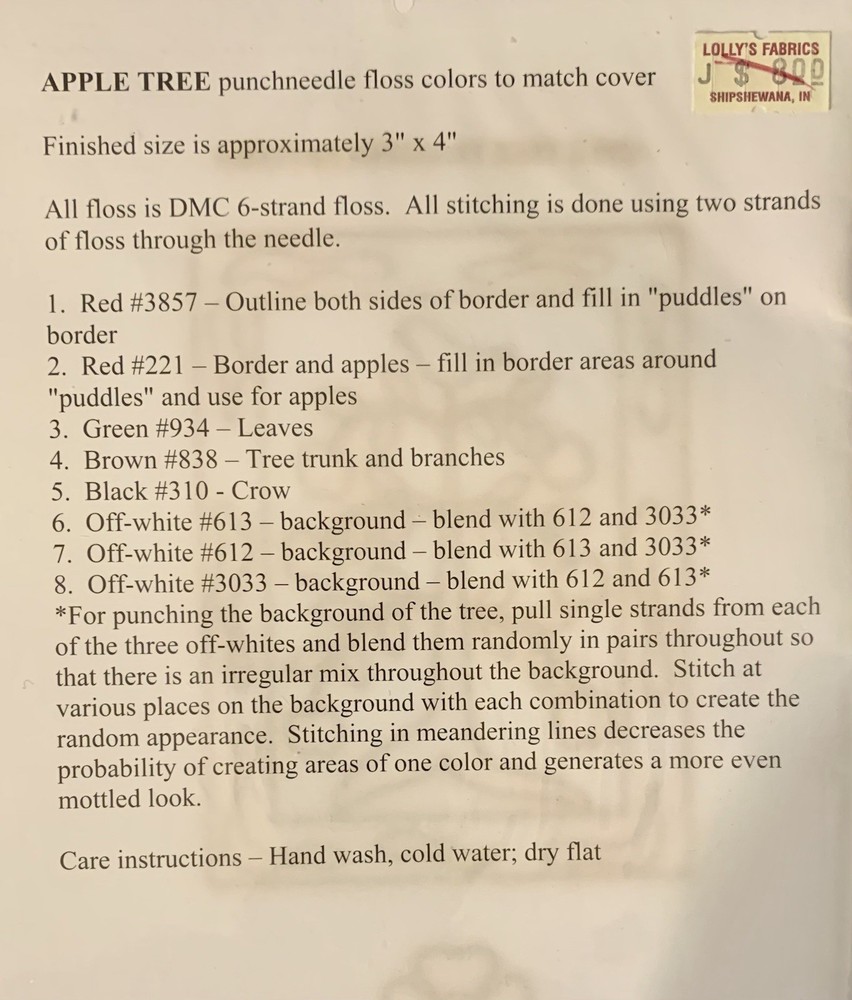 APPLE TREE Punchneedle Embroidery Pattern Rachel Pellman Primitive 3 X 4”