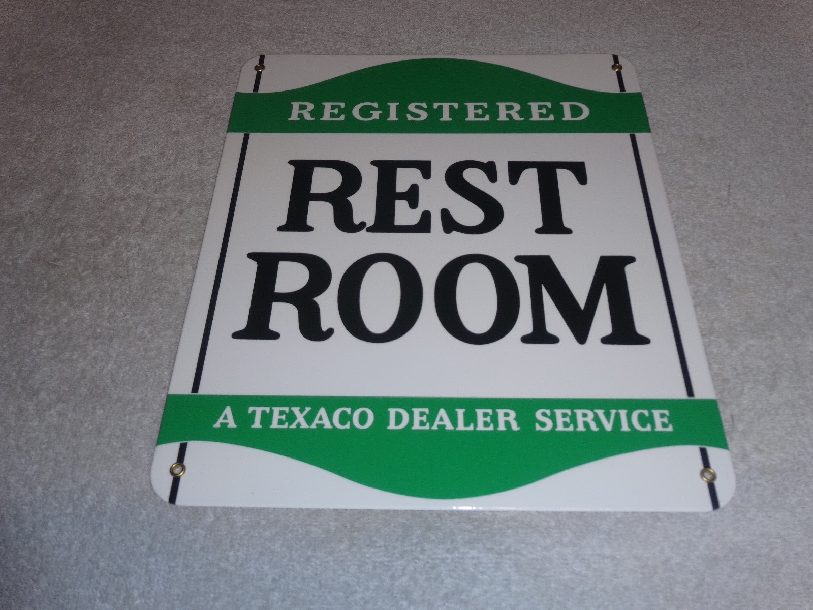 VINTAGE TEXACO RESTROOM REGISTERED MEN & WOMAN 12" PORCELAIN METAL GASOLINE SIGN
