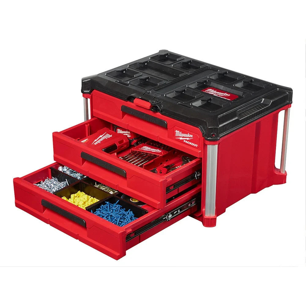 Milwaukee PACKOUT 3-Drawer Tool Box 48-22-8443, Quick-Adjust Dividers (US STOCK)