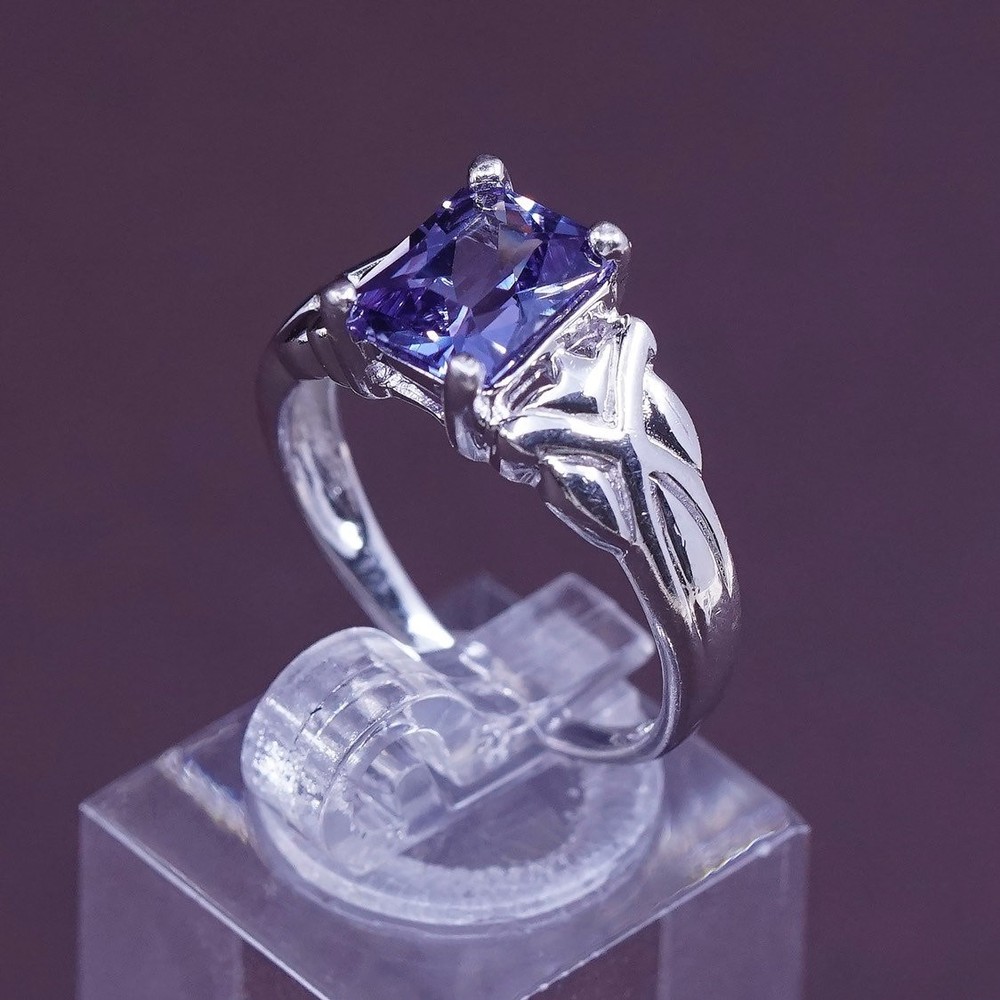 Size 7.5, Sterling silver statement ring, 925 with square amethyst stone