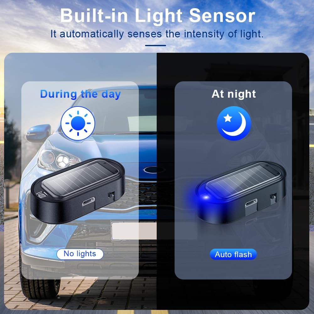 Car Solar Power Dummy Alarm AntiTheft LED Flashing Security Light, 4PCS